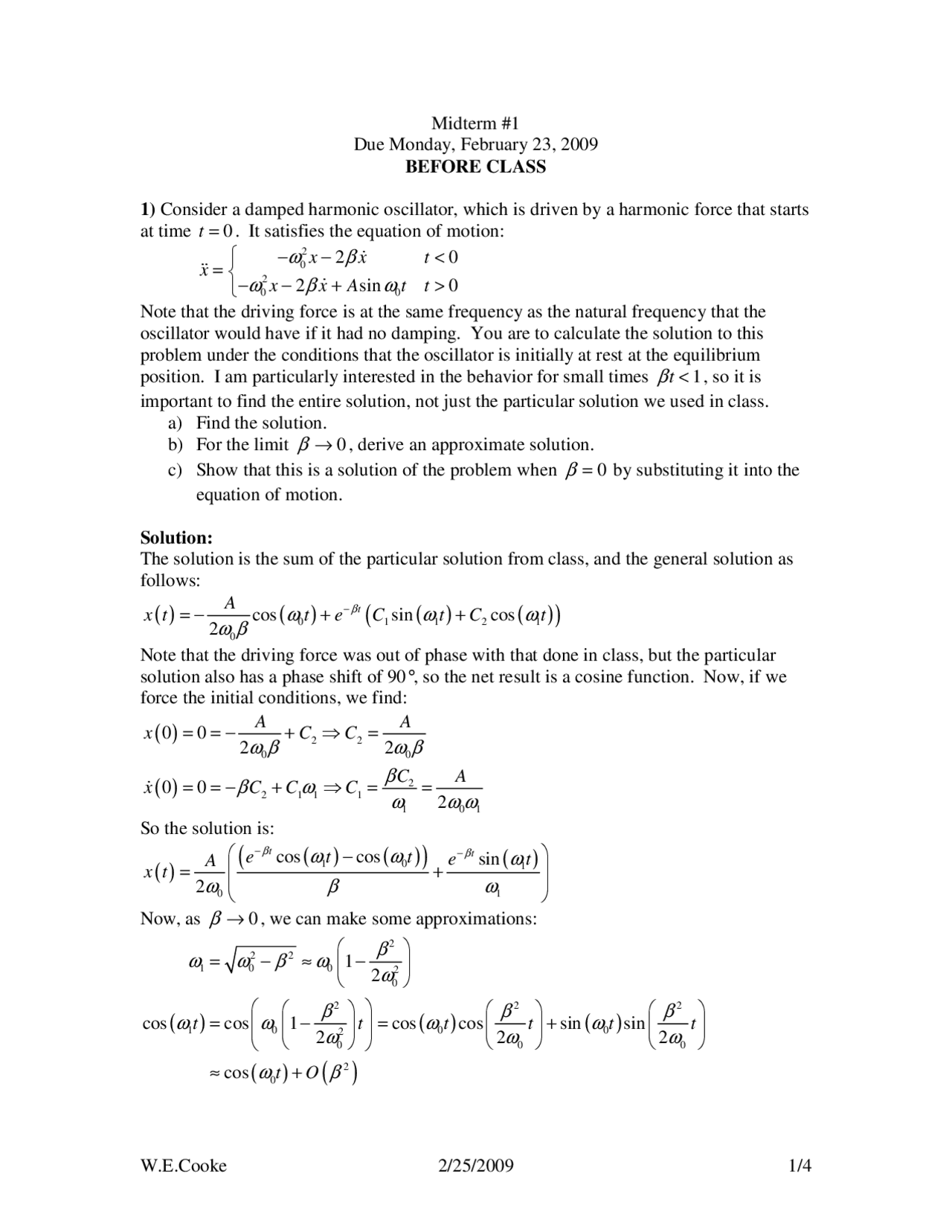Midterm Exam 1 with Resolution - Classical Mechanics of Particle Waves ...