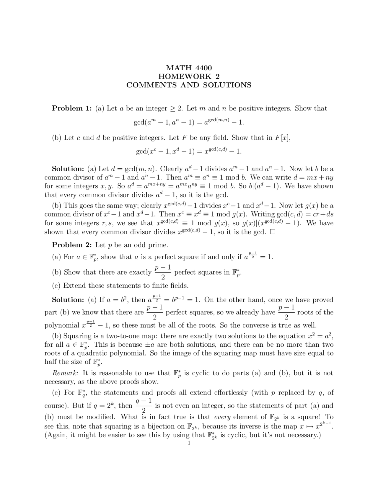 8 Problems on Number Theory with Solutions - Assignment 2 | MATH 4400 ...