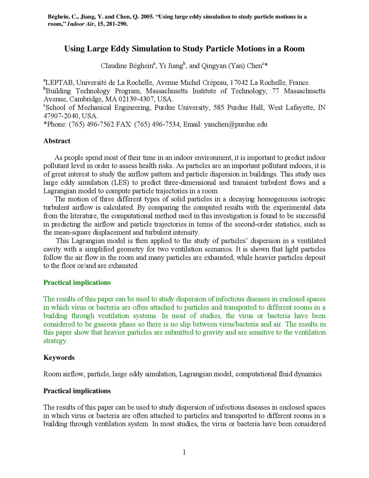 Using Large Eddy Simulation for Studying Particle Dispersion in ...