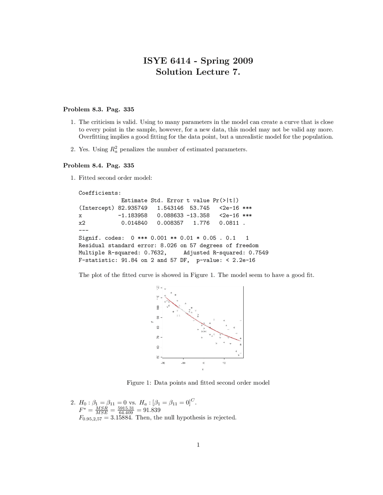 Practice Questions for Exam - Regression Analysis | ISYE 6414 | Study ...