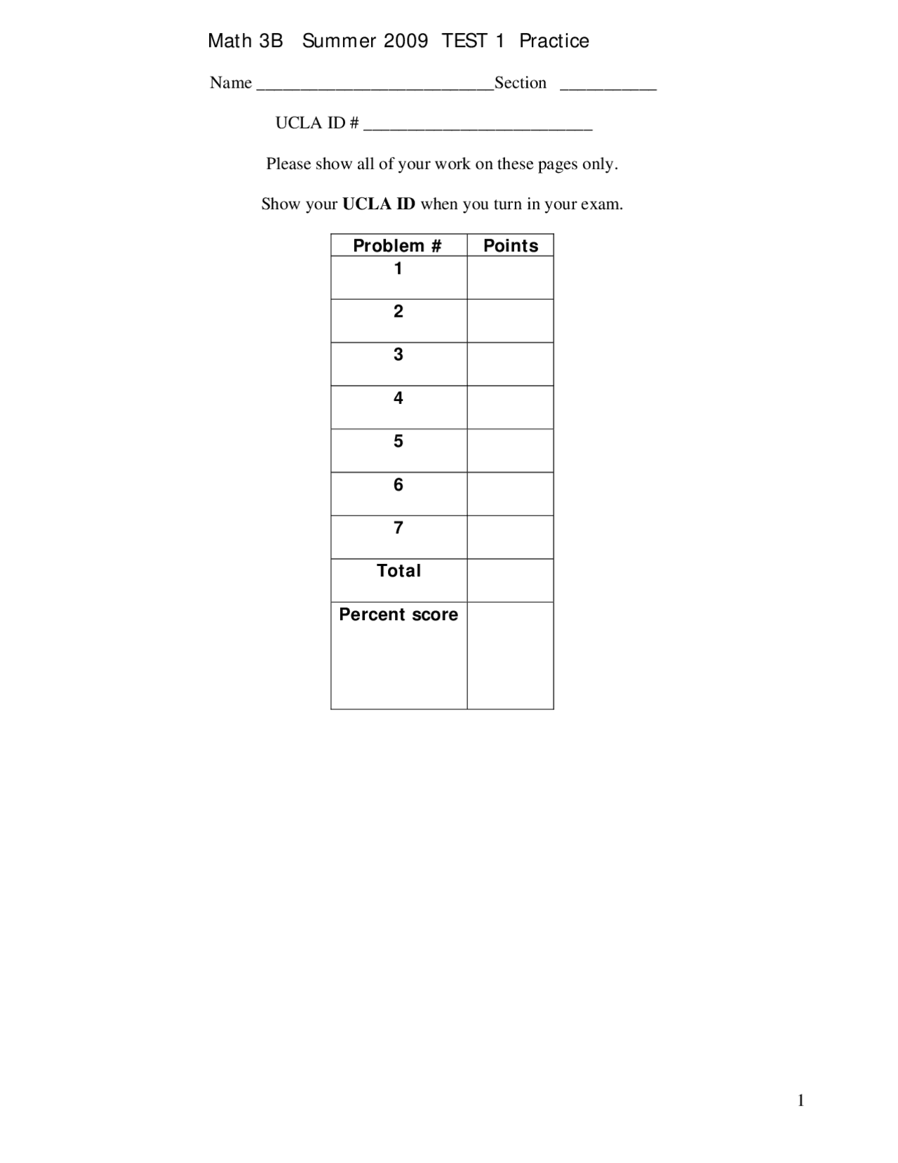7 Practice Problems Exam 1 - Calculus for Life Sciences Students | MATH ...