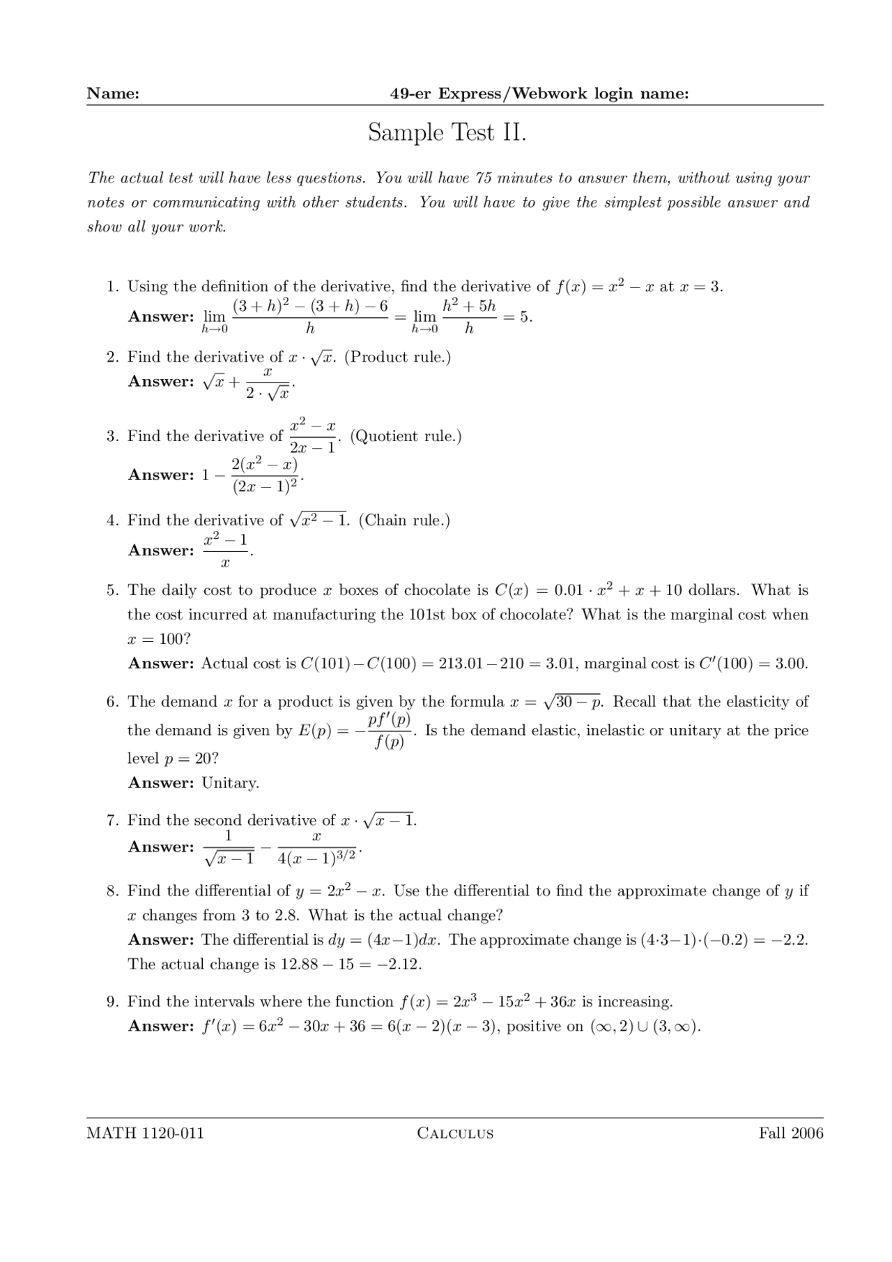 16 Questions With Solution Of Calculus Final Exam Math 11 Docsity