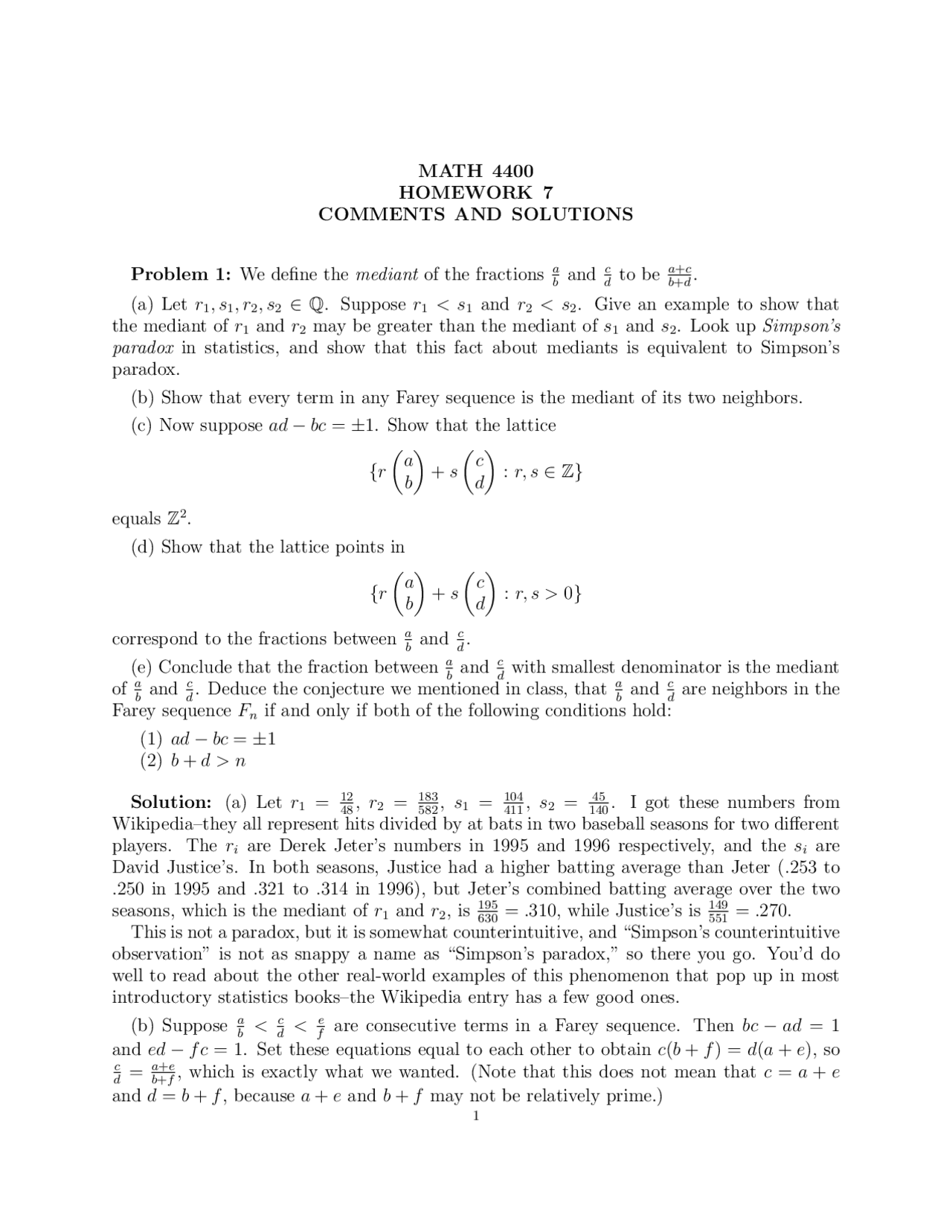 Homework 7 Problems with Solutions Number Theory MATH 4400 Docsity