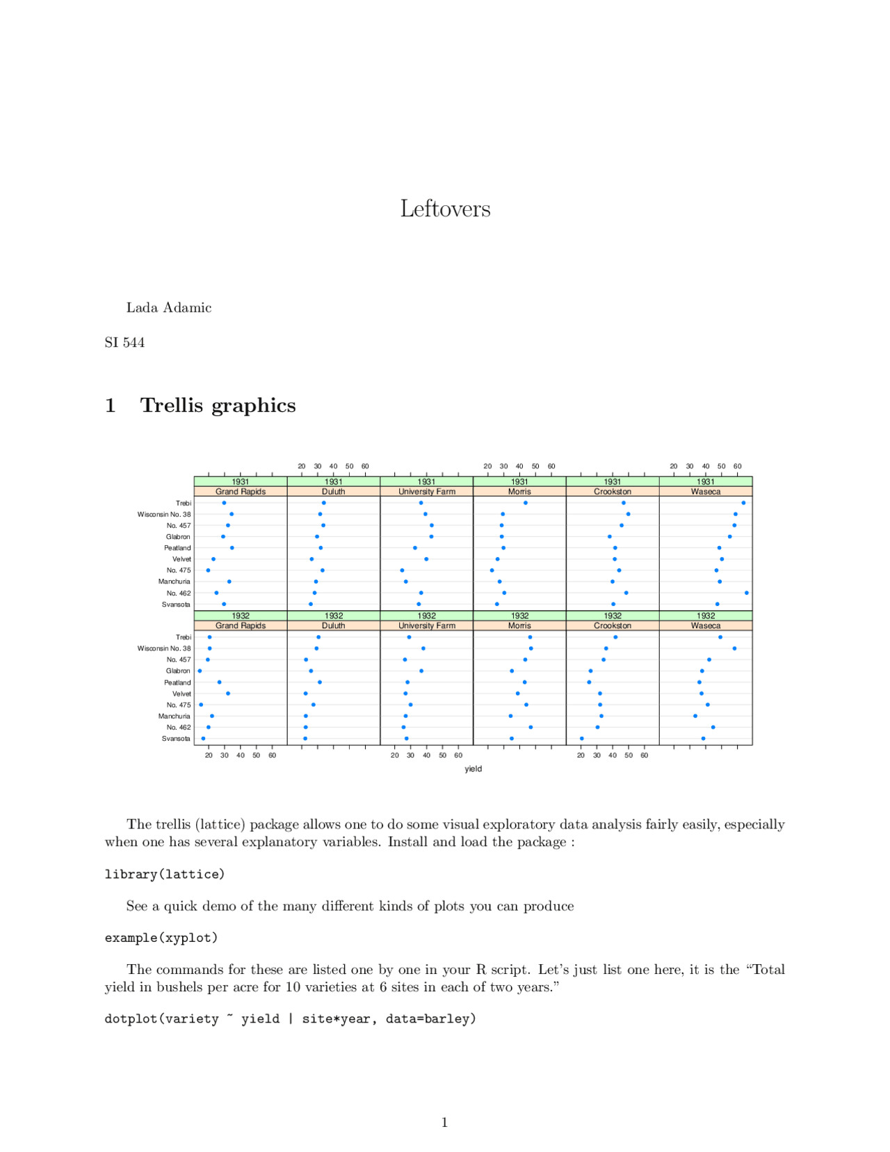 Leftover: Logistic Regression and Time Series Analysis | SI 544 - Docsity