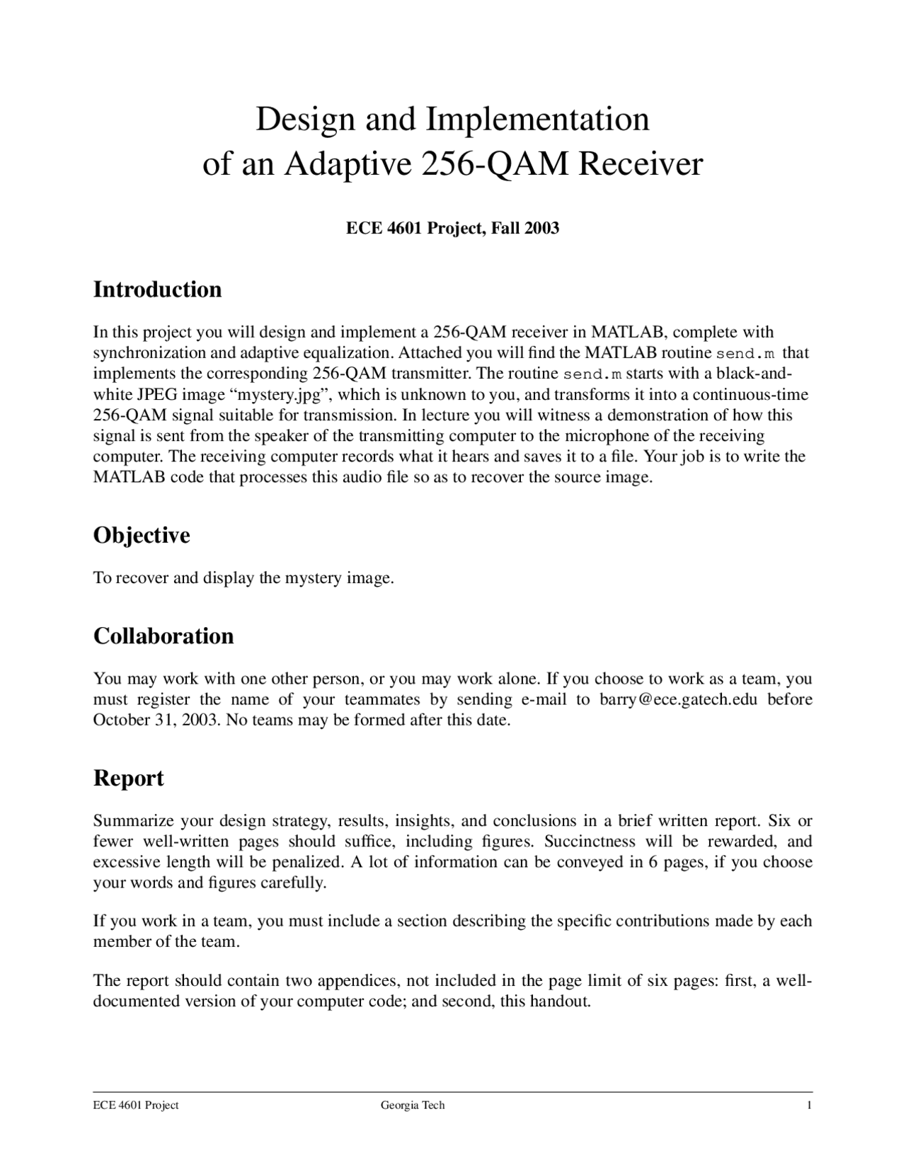 Design and Implementation of an Adaptive Receiver - Project | ECE 4601 ...