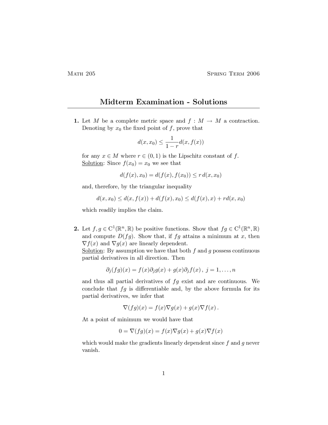 Midterm Exam Questions Solutions - Introduction to Graduate Analysis ...