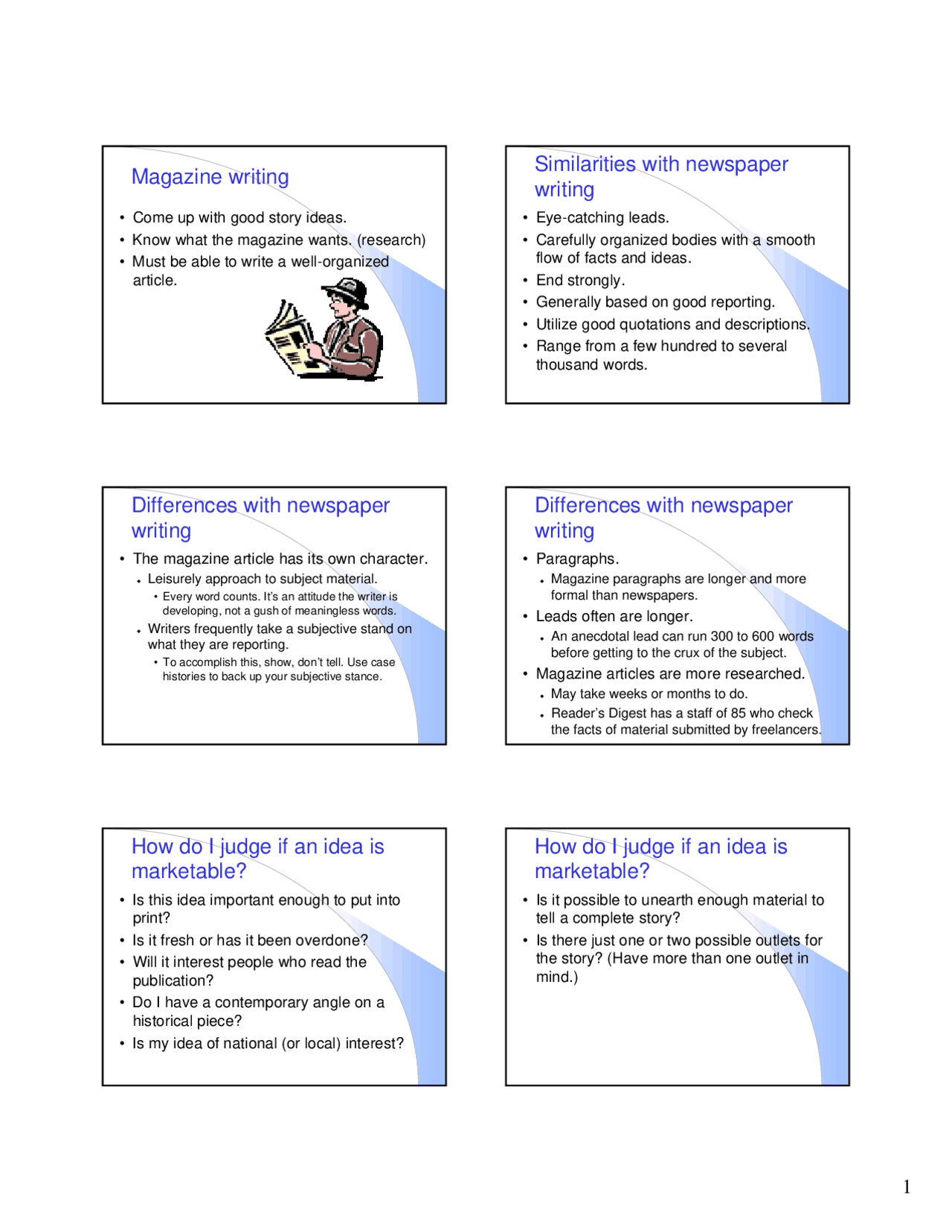 Magazine Writing, Similarities with Newspaper - Slides  AEE 18