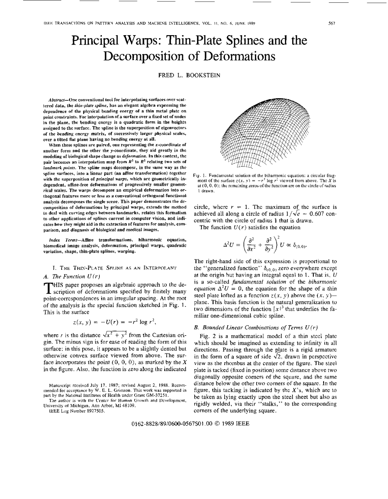 Thin Plate Splines And The Decomposition Of Deformations Paper Biom 693 Docsity