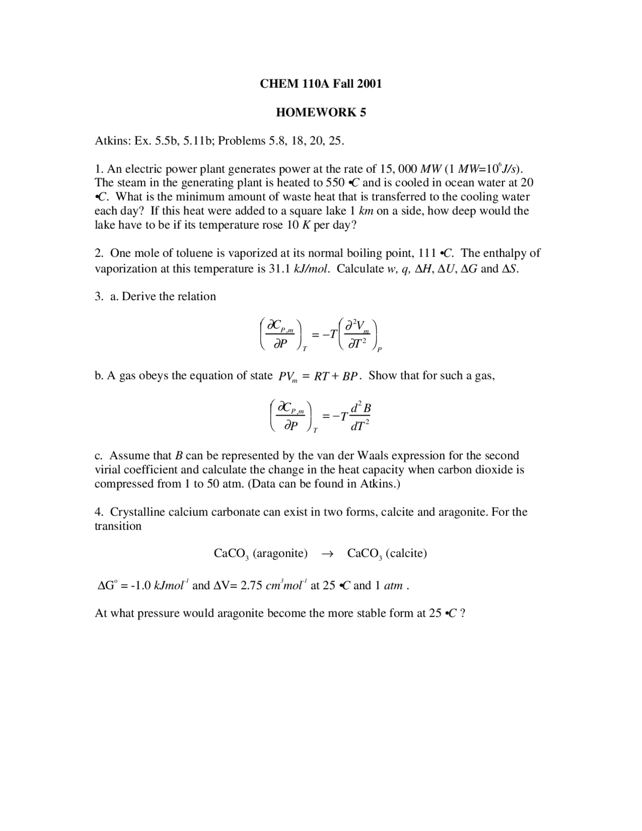 Thermodynamics Homework Problem 4 Practice Problems on Physical Chemistry: Chemical Thermodynamics ...