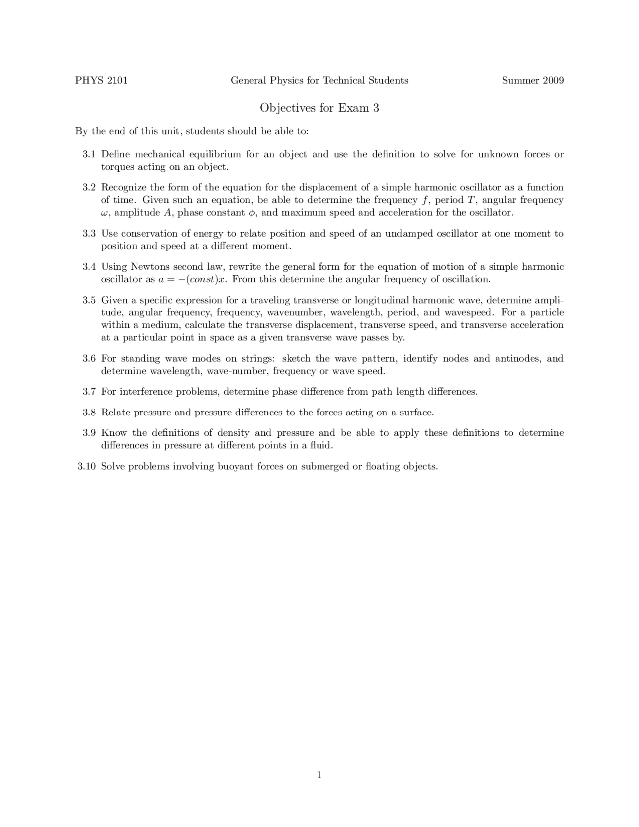 Objectives for Exam 3 on General Physics for Technical Students | PHYS ...
