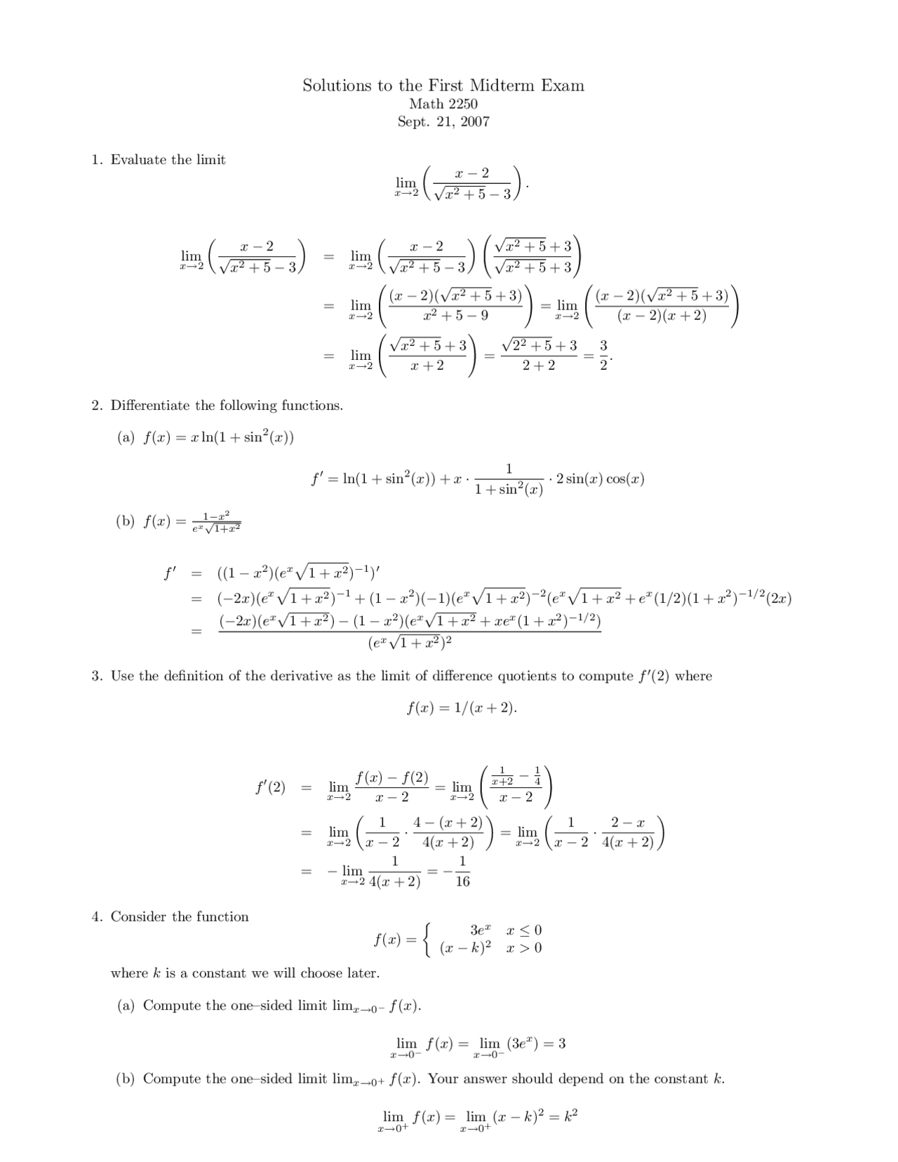 6 Solved Problems on Calculus II for Engineering - Midterm Exam 1 ...
