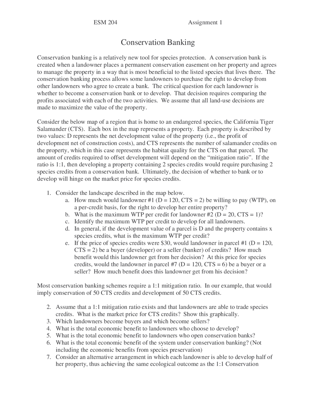 Assignment 1 - Economics for Environmental Management. | ESM 204 - Docsity