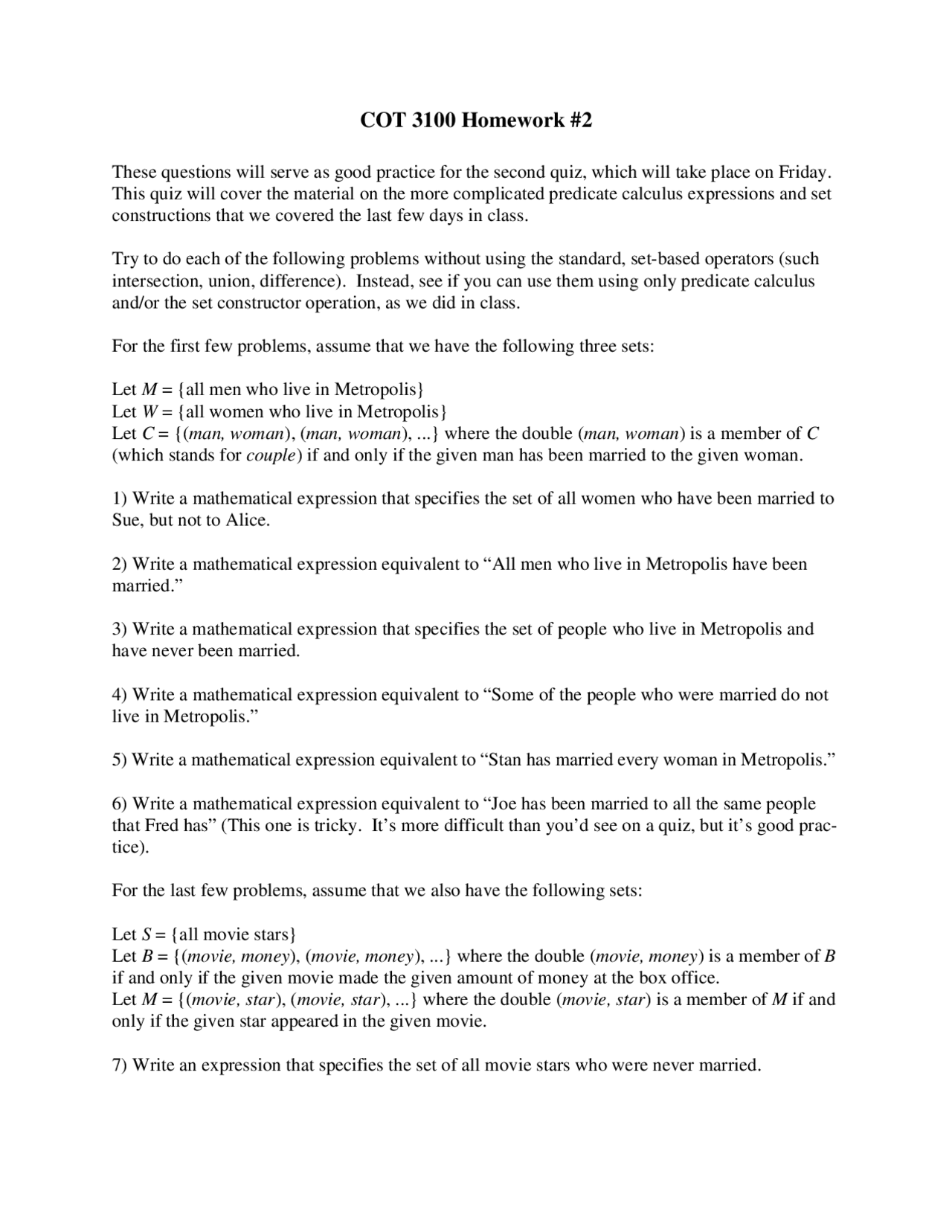 Practice Homework 2 - Applications of Discrete Structures | COT 3100 ...