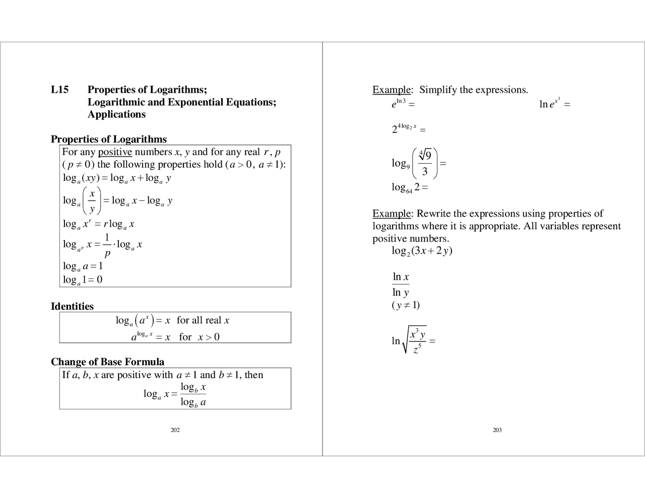 Logarithmic Property Notes Properties of Logarithms - Docsity