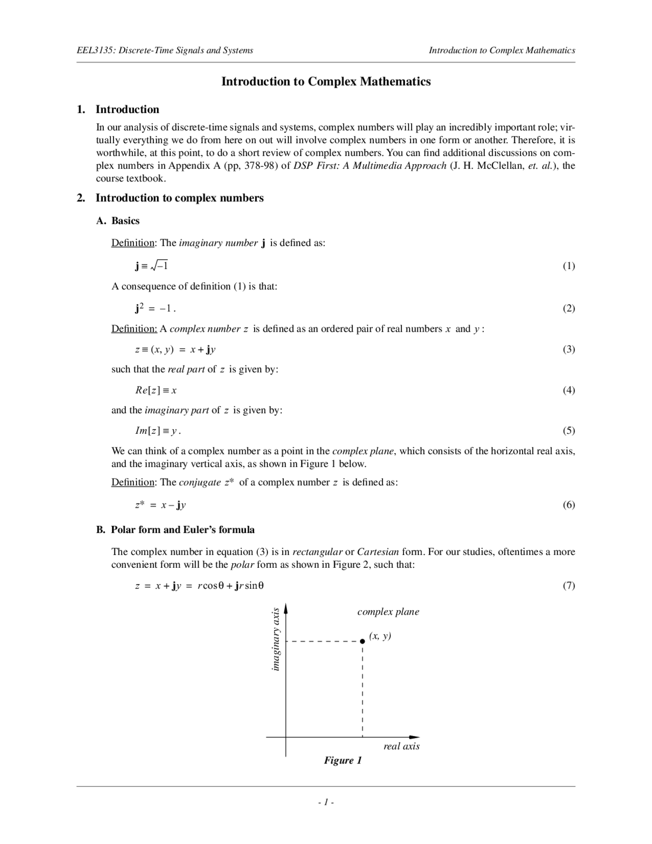 Introduction to Complex Mathematics - Notes | EEL 3135 - Docsity