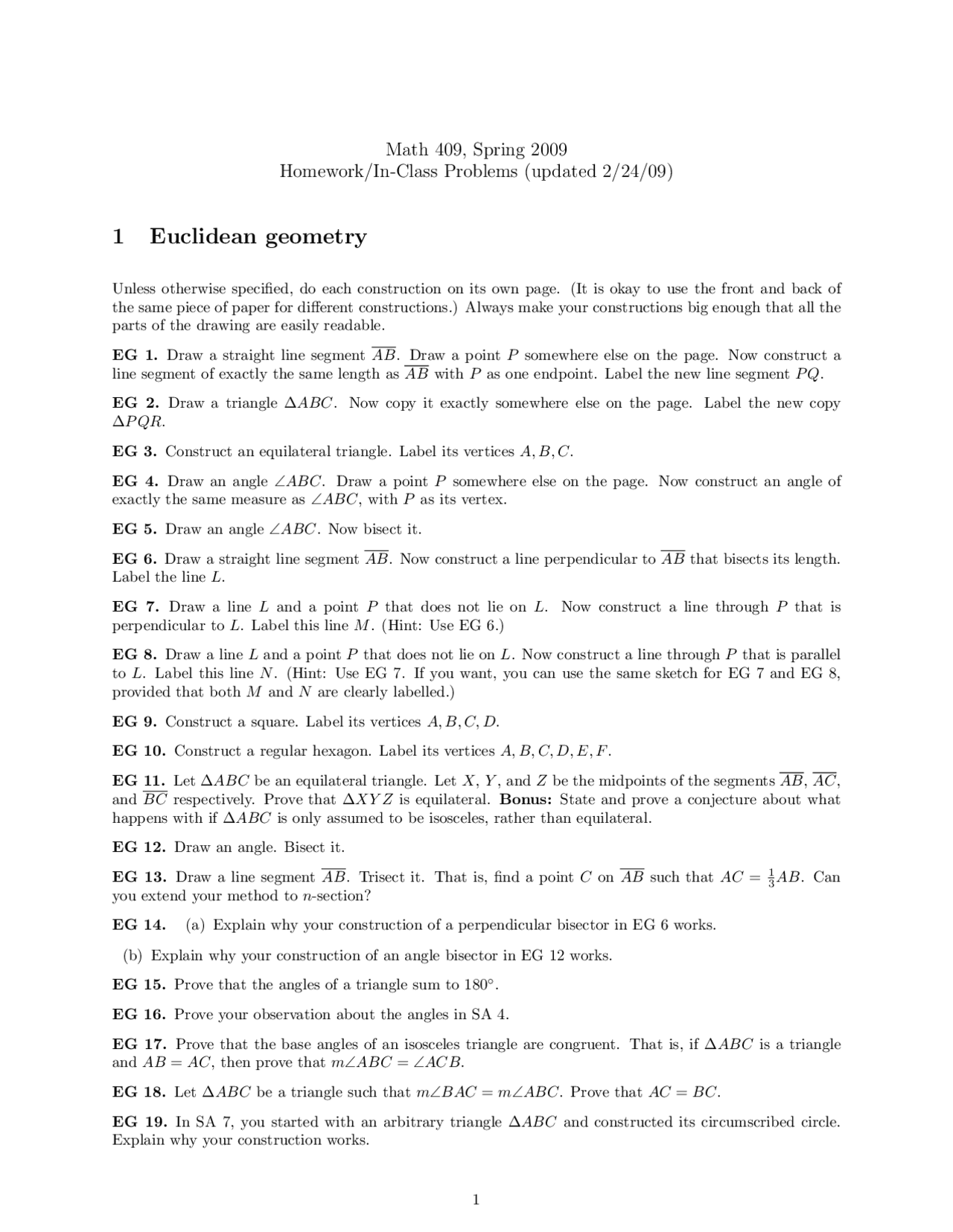 Euclidean Geometry - Lecture Notes | MATH 409 - Docsity