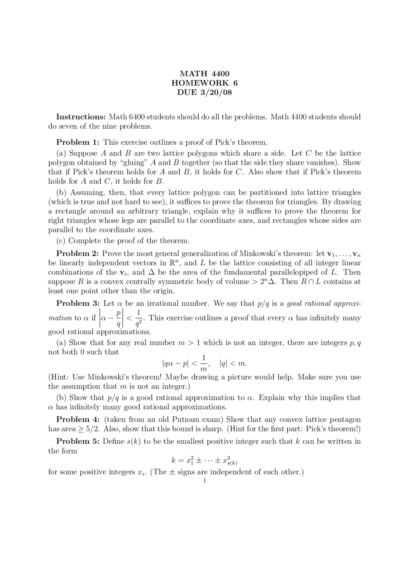 9 Problems on Number Theory Assignment 6 MATH 4400 Docsity