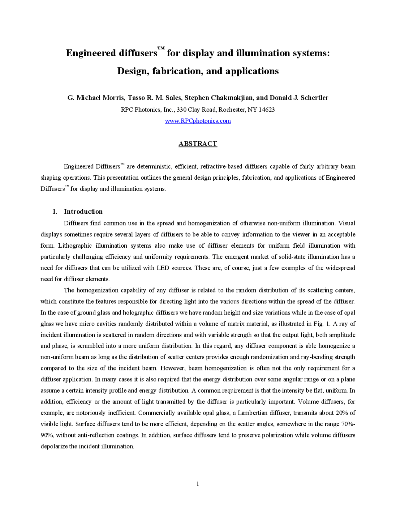Engineered Diffusers T for Display and Illumination Systems: Design ...