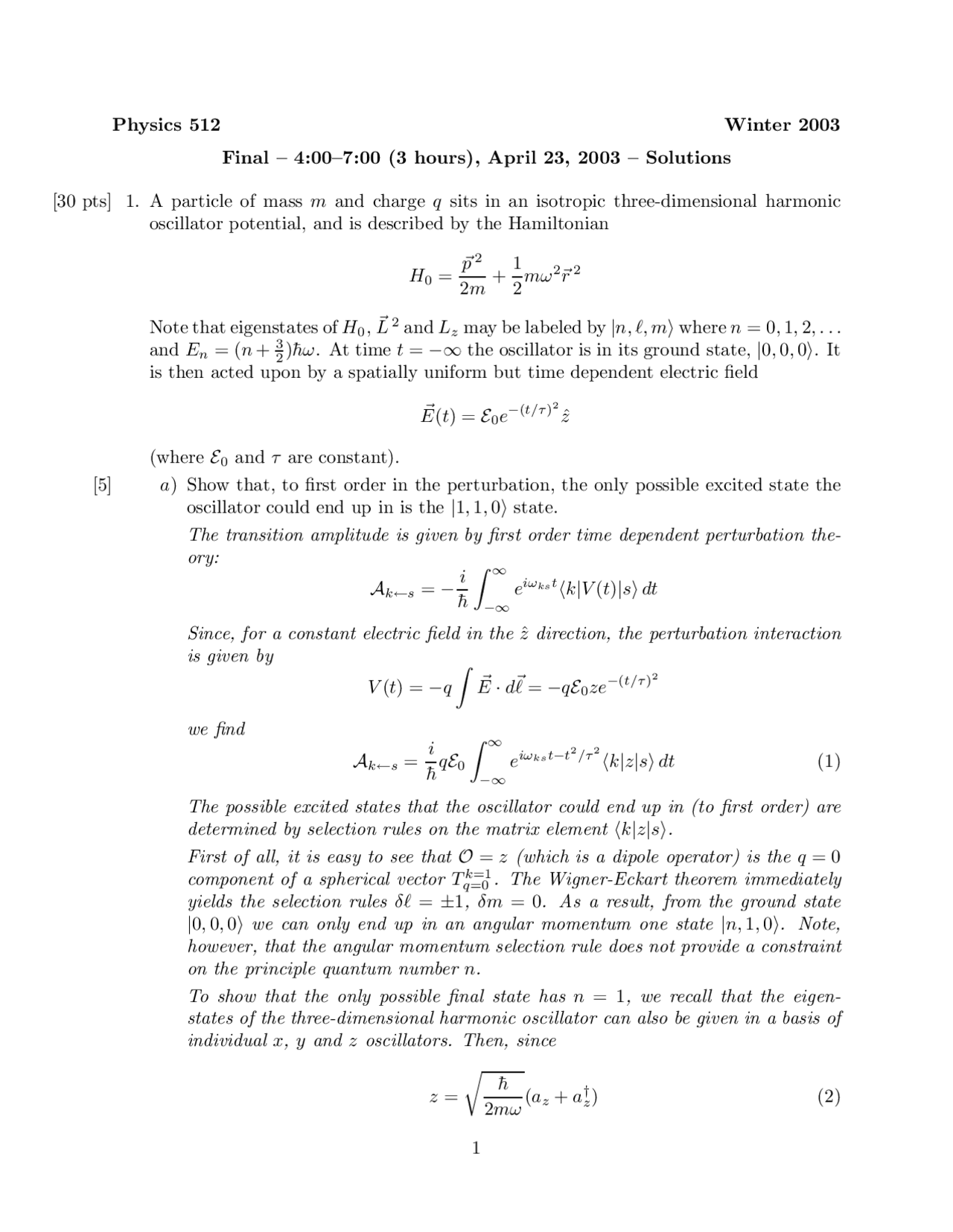 Final Exam Questions with Solutions - Quantum Theory and Atomic ...