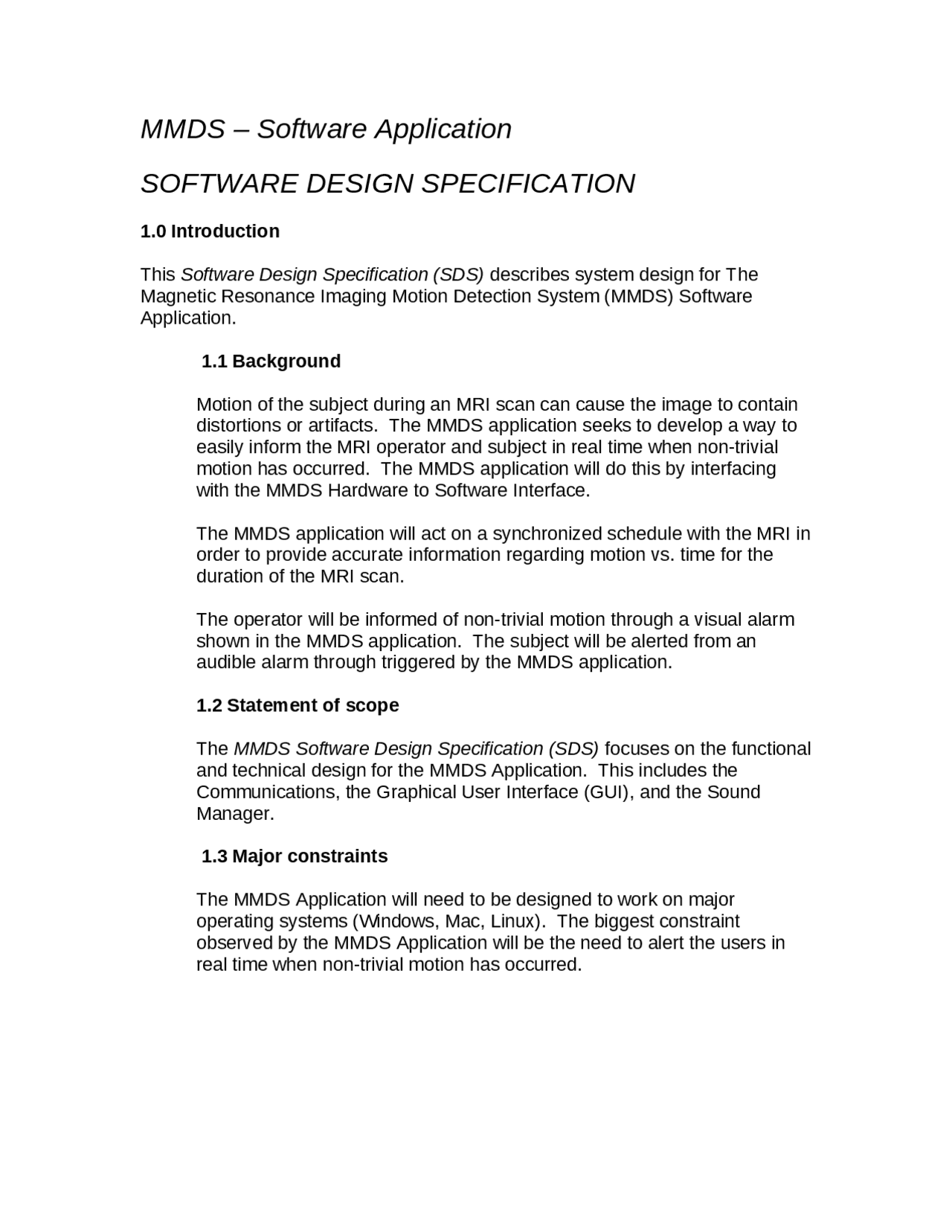 Application Design Specification Software Design Specification – Software Application - Notes | CS 430 ...