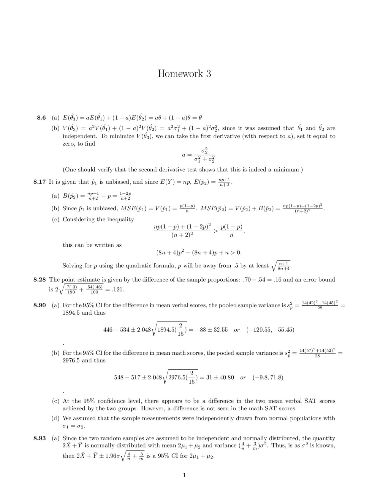 Homework 3 Practice - Introduction to Statistics Theory | STA 4322 ...