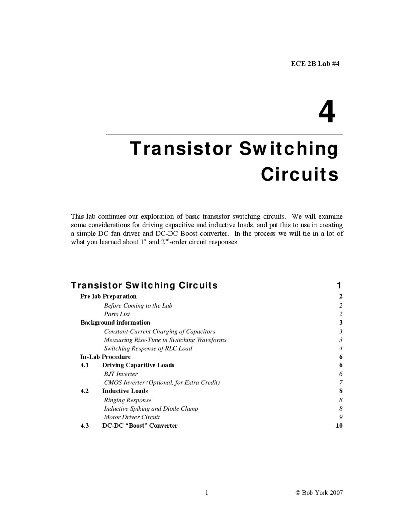 Lab 4 for Transistor Switching Circuits | THTR 2 - Docsity