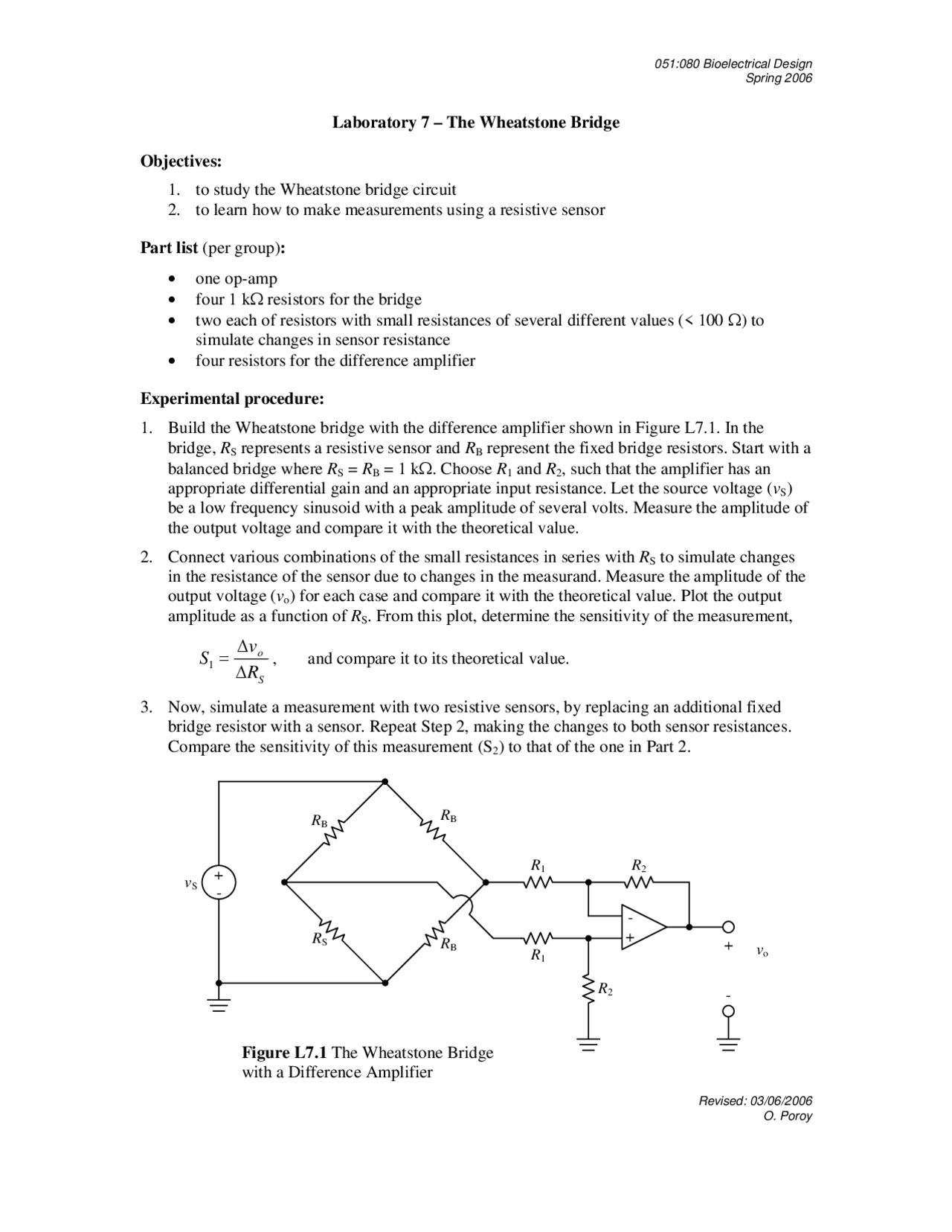 Laboratory Report 7 on The Wheatstone Bridge | 051 080 - Docsity
