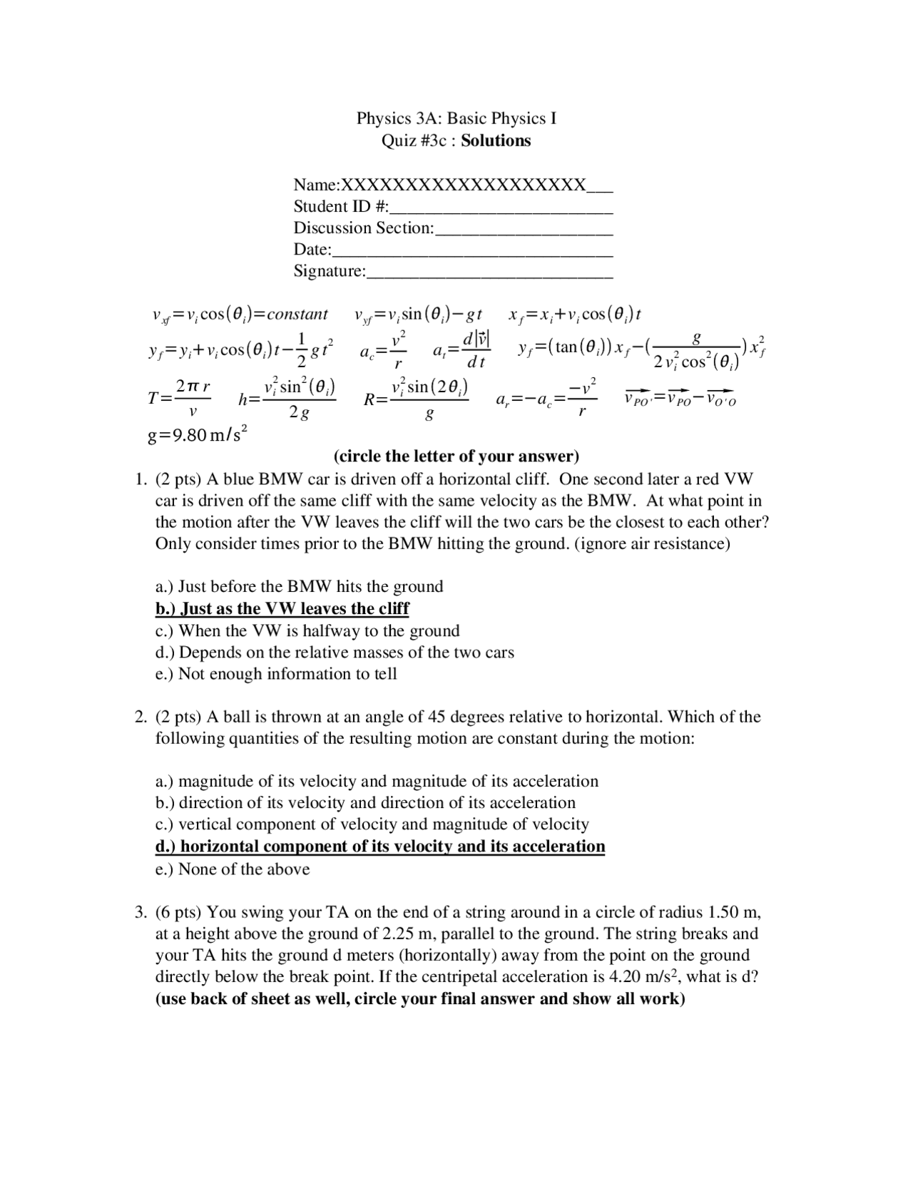 Quiz 3C Solutions for Basic Physics I | Physics 3 | Quizzes Physics ...