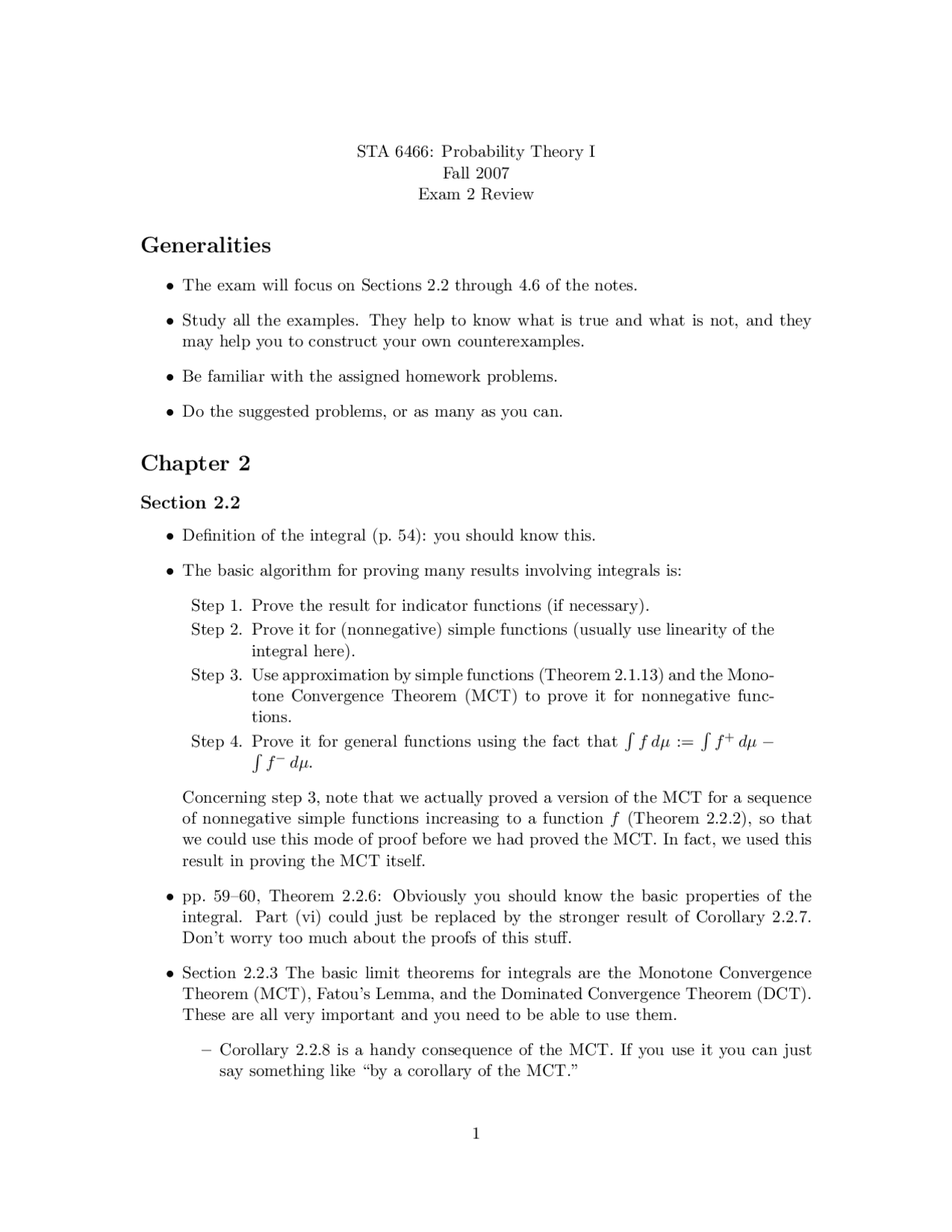 Exam 2 Review - Probability Theory | STA 6466 - Docsity
