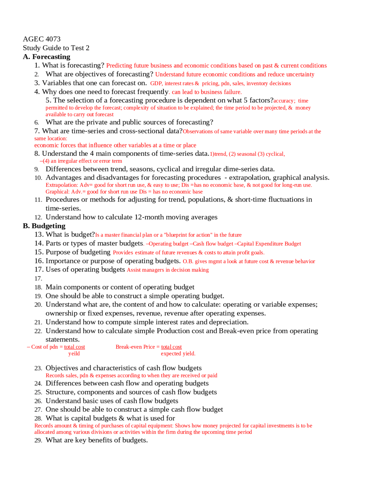 Study Guide to Test 2 - Agricultural Business Management | AGEC 4073 ...