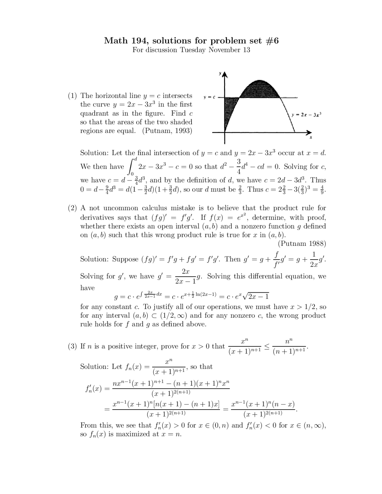 Assignment 6 With Solution For Problem Solving Seminar Math 194 Docsity