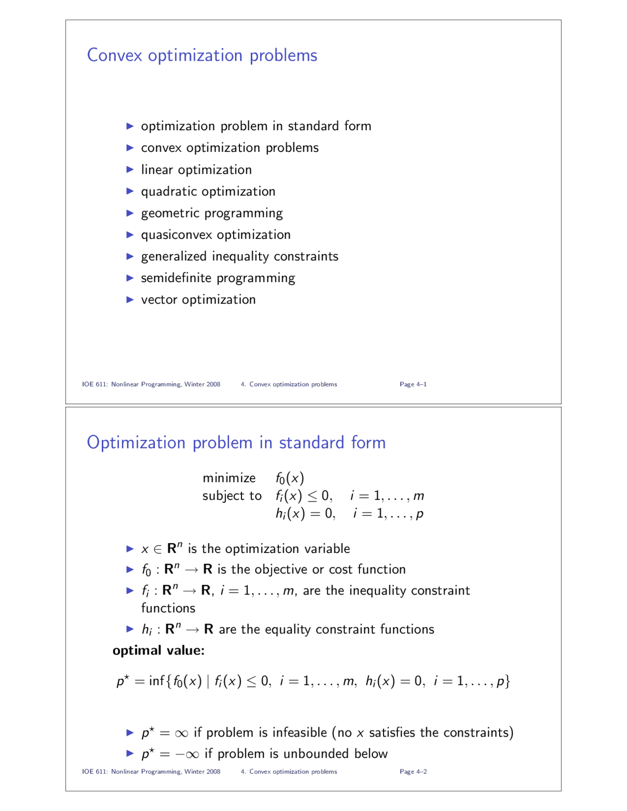 Optimization Problems on Nonlinear Programming | IOE 611 - Docsity