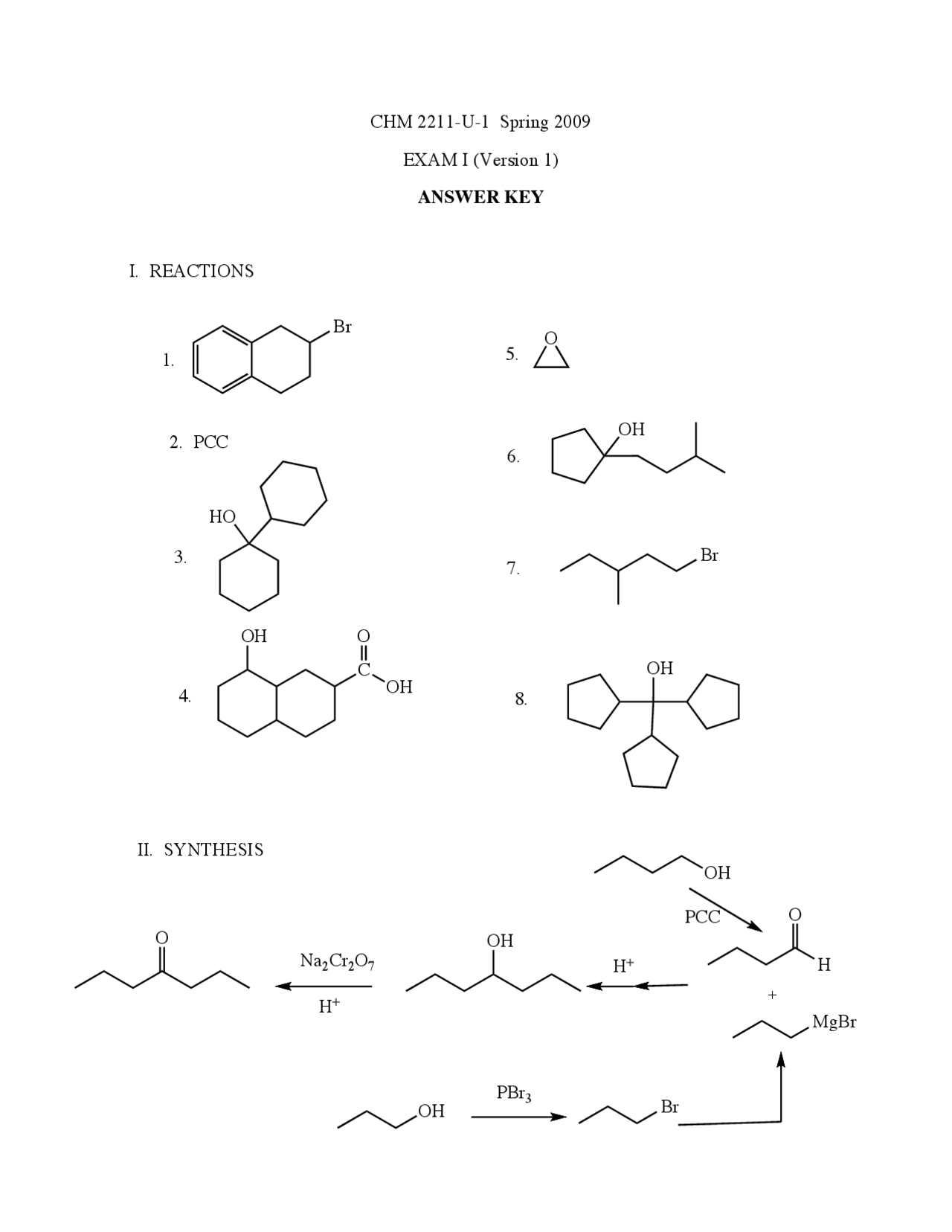 Reaction, Synthesis and Spectroscopy Organic Chemistry II CHM 2211