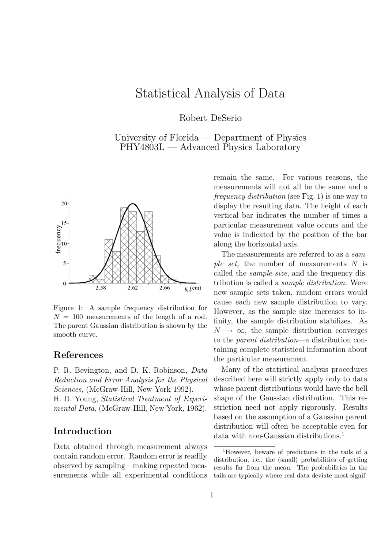 Statistical Analysis of Data - Laboratory Notes | PHY 4803 - Docsity