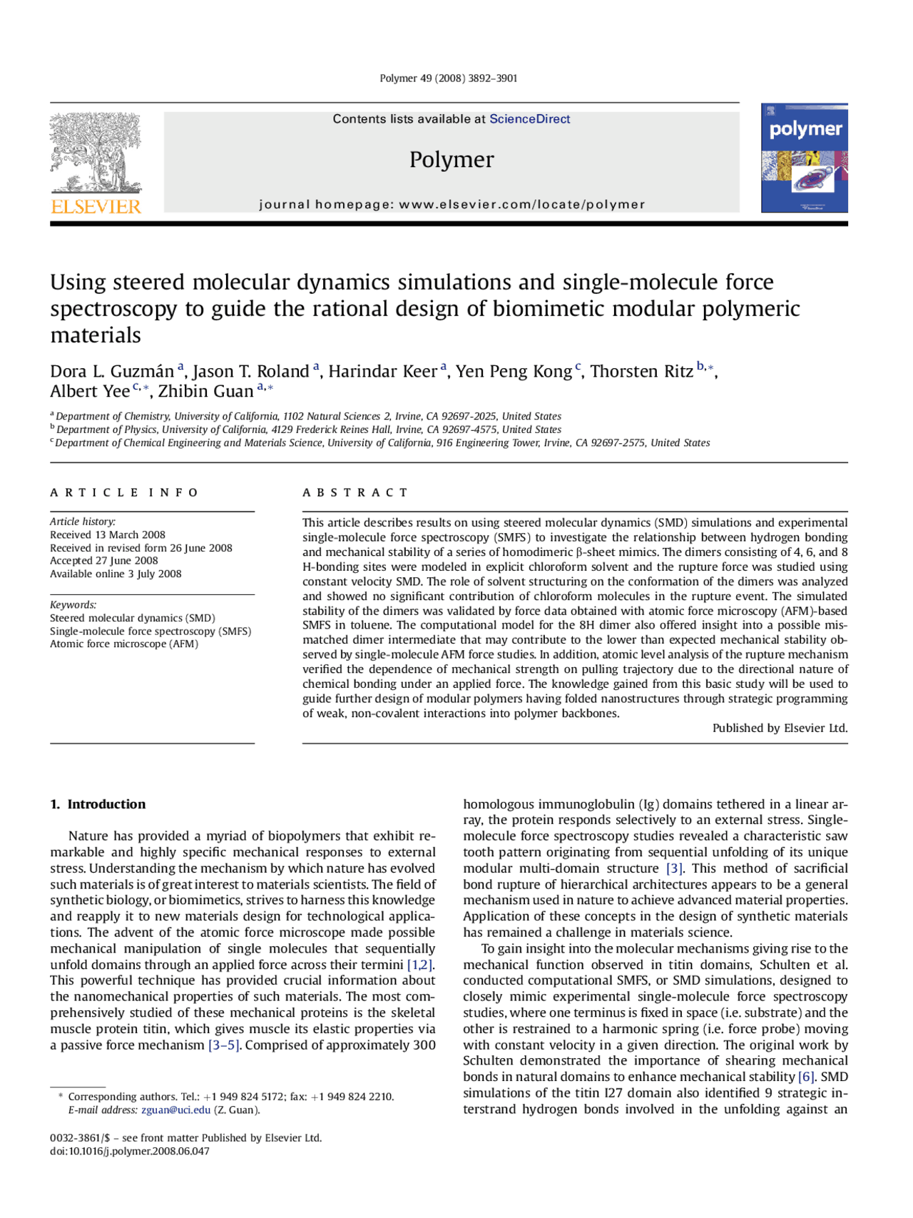 Using Steered Molecular Dynamics Simulations and Single Molecule Force ...