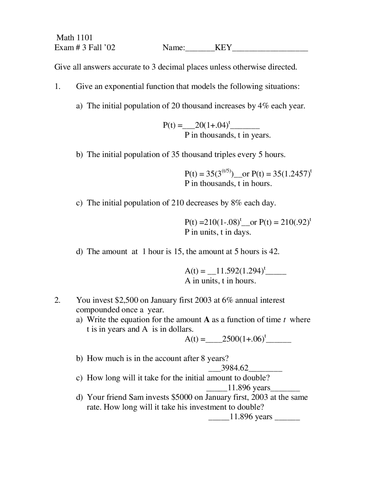 Exam 3 Practice Questions - Introduction to Mathematical Modeling ...