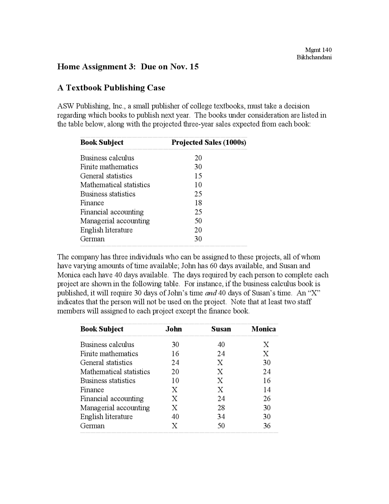 A Textbook Publishing Case in Production Research - Assignment 3 | MGMT ...
