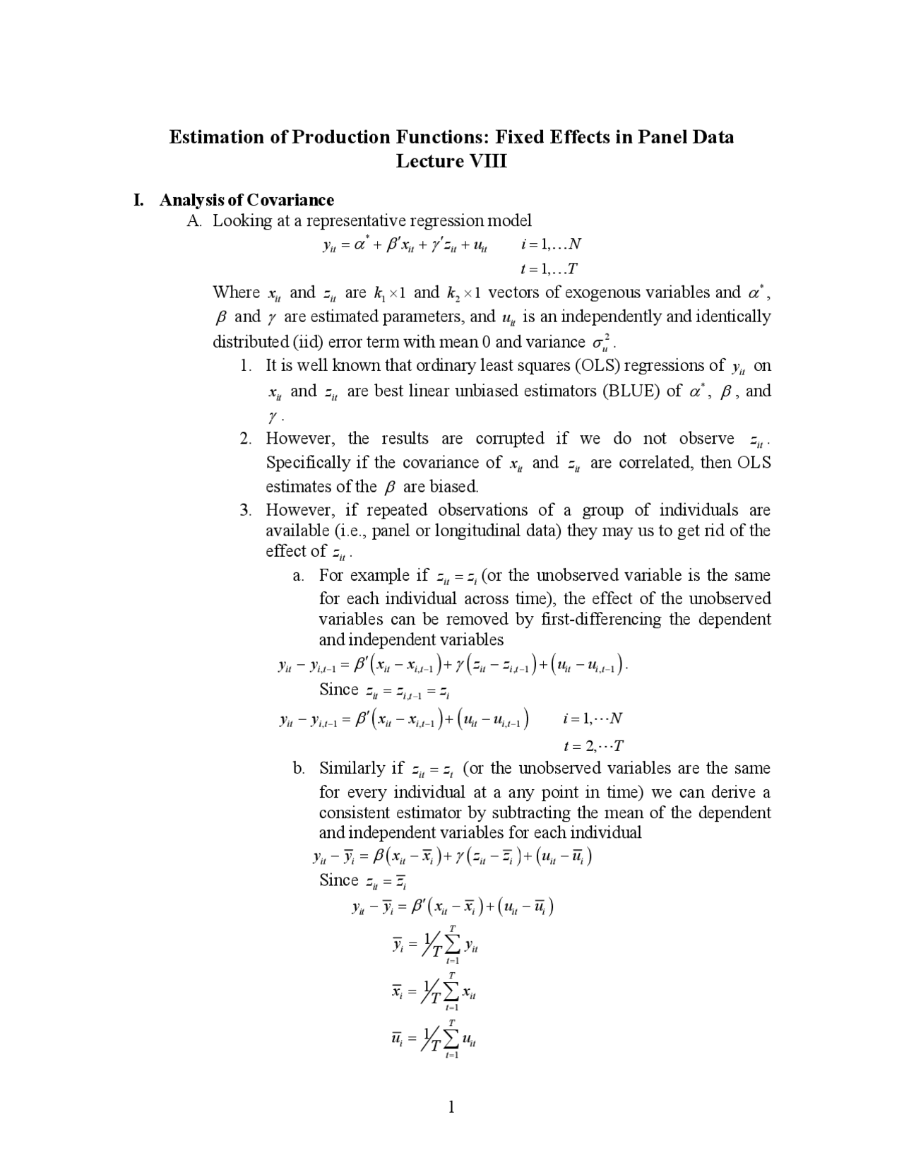 Estimation of Production: Fixed Effects in Panel Data | AEB 6184 ...