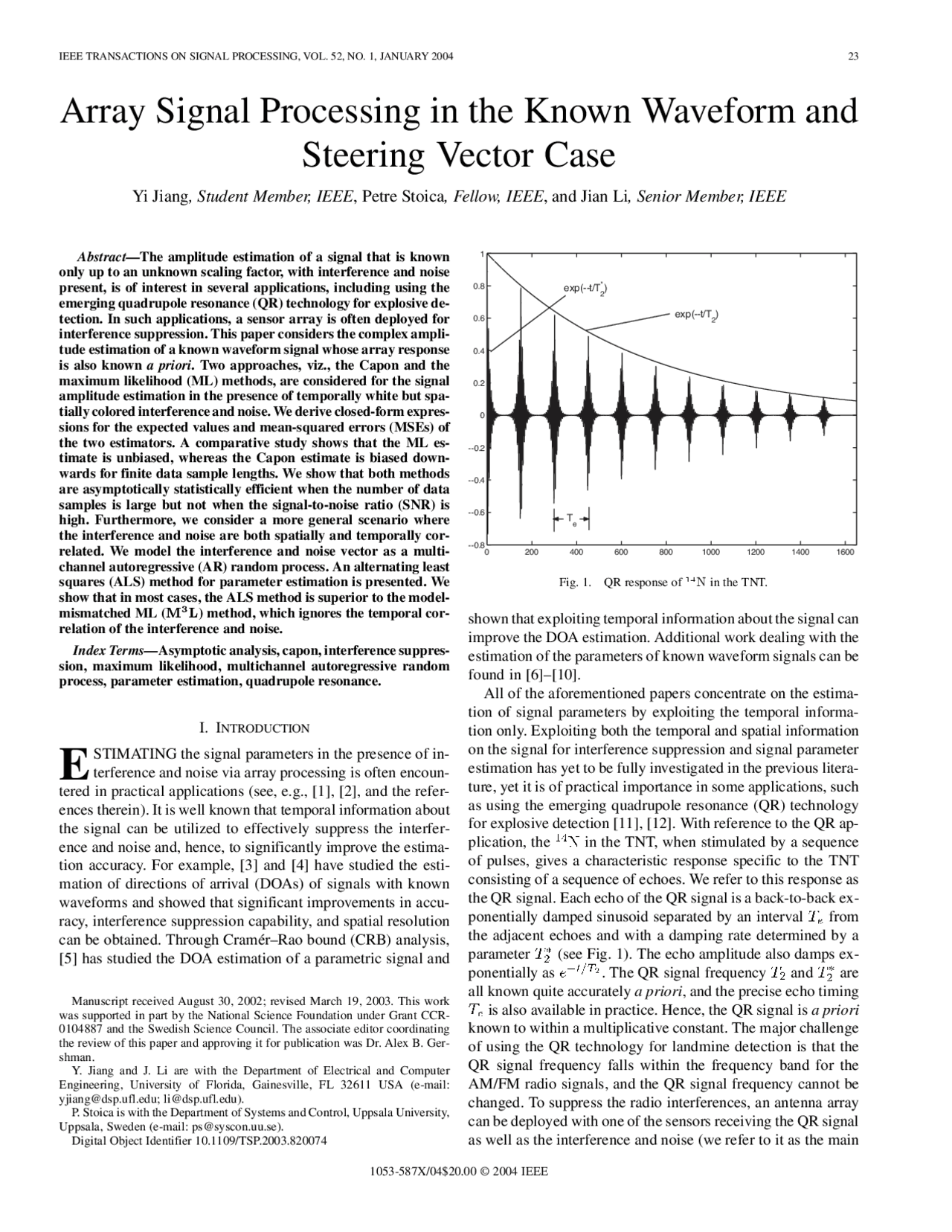 Array Signal Array Signal Processing in the Known Waveform and Steering Vector Case ...