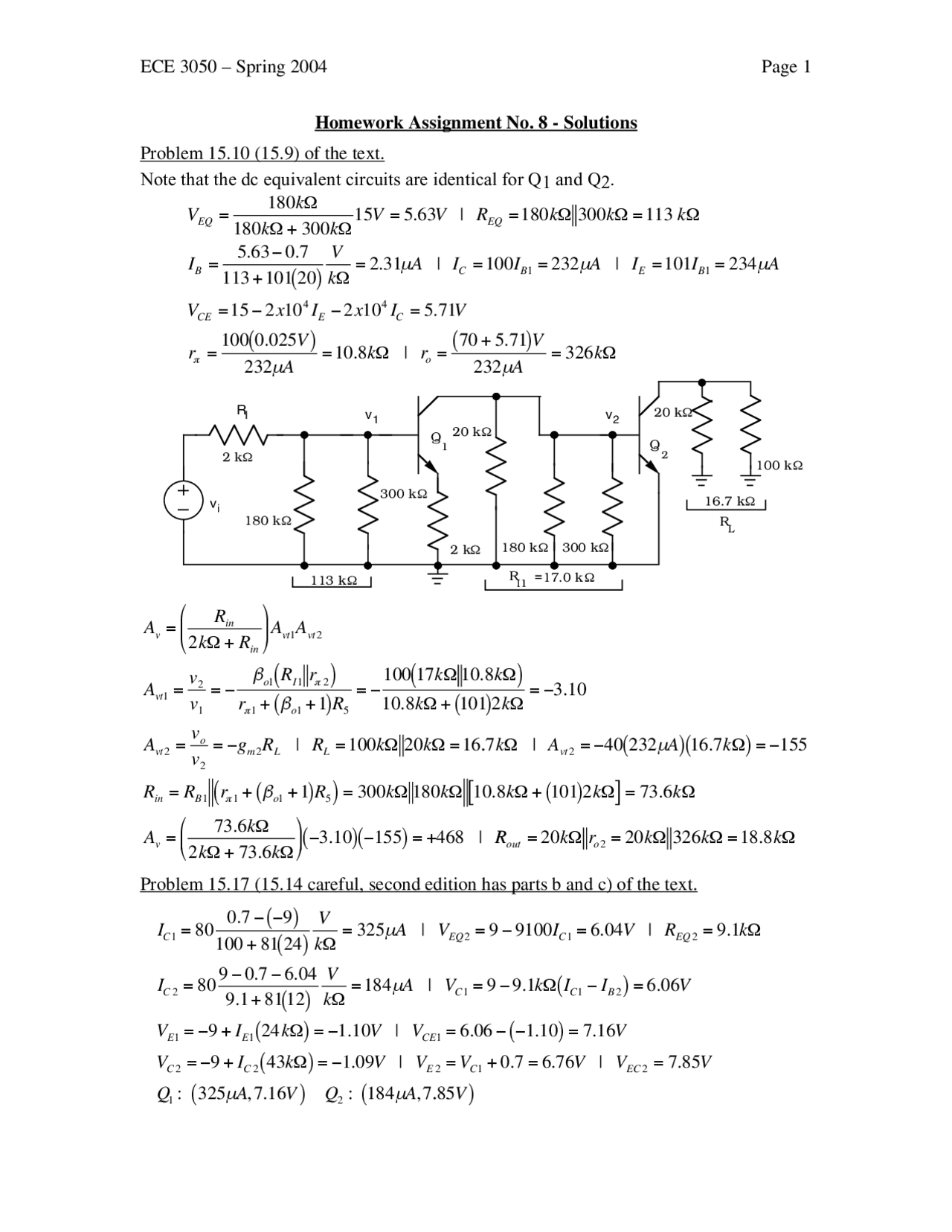 7 Solved Problems on Analog Electronics in Circuits - Homework 8 | ECE ...