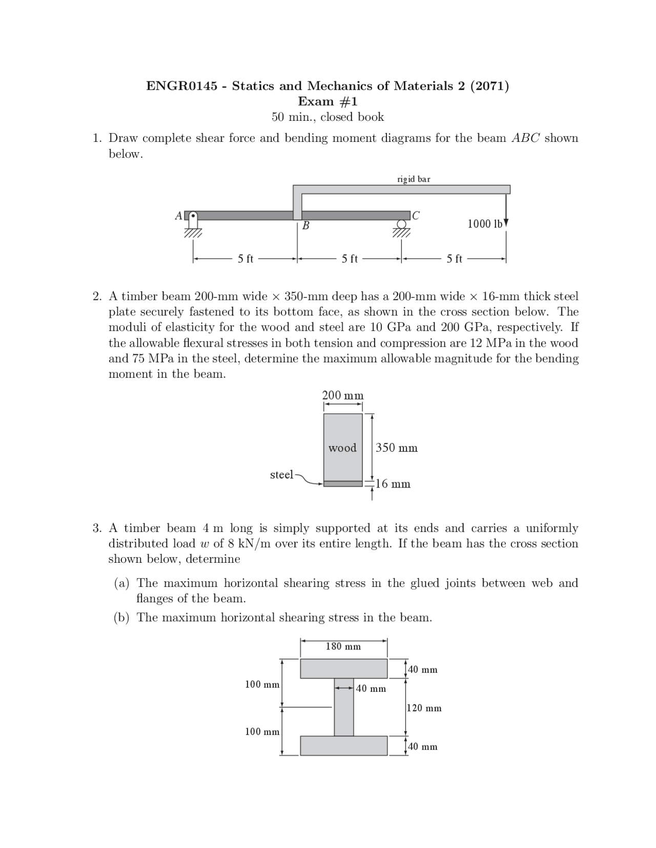 Exam 1 with Practice Problems - Statics and Mechanics of Materials 2 ...