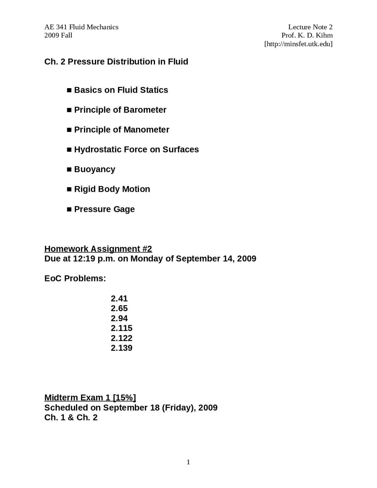Notes on Pressure Distribution in Fluid - Fluid Mechanics I | AE 341 ...