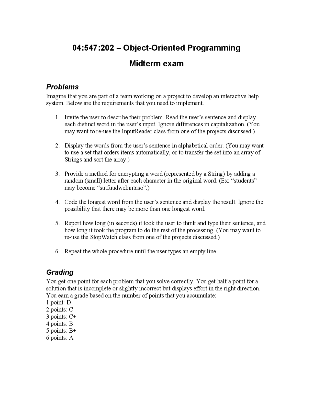 6 Problems in Midterm Exam - Object Oriented Programming | 547 202 ...