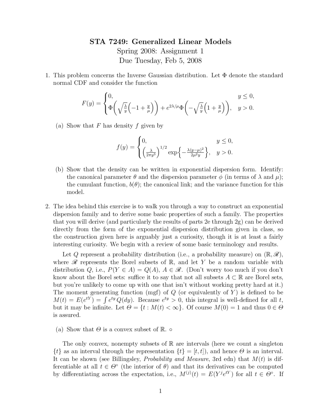 Generalized Linear Models - Homework 1 | STA 7249 | Assignments ...