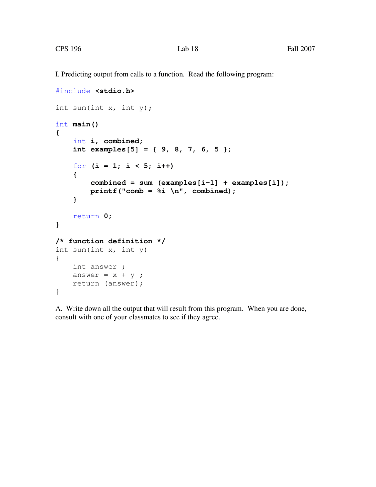 Introduction to Computer Programming: Lab 18 - Fall 2007 | CPS 196 ...