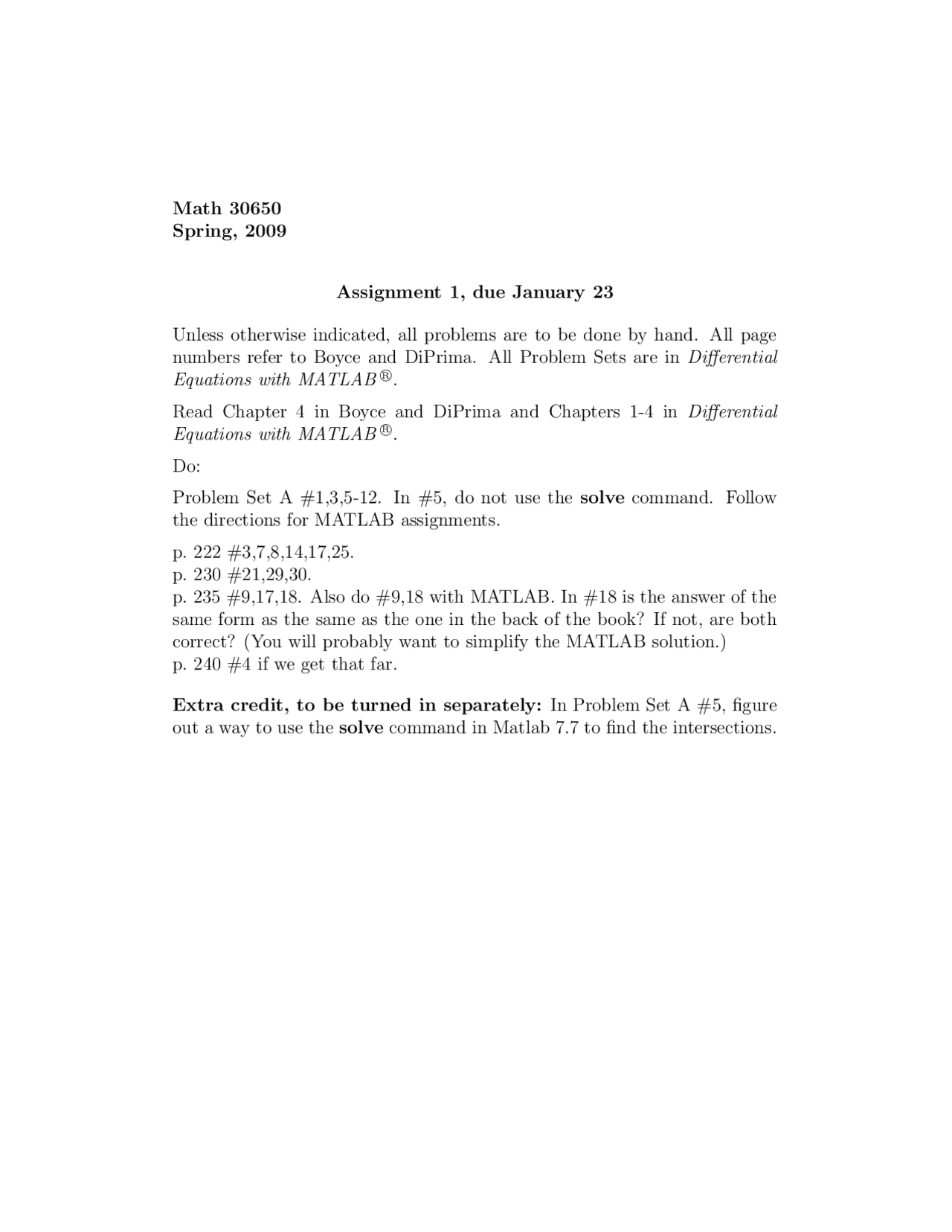 how to solve a set of equations in matlab 2009