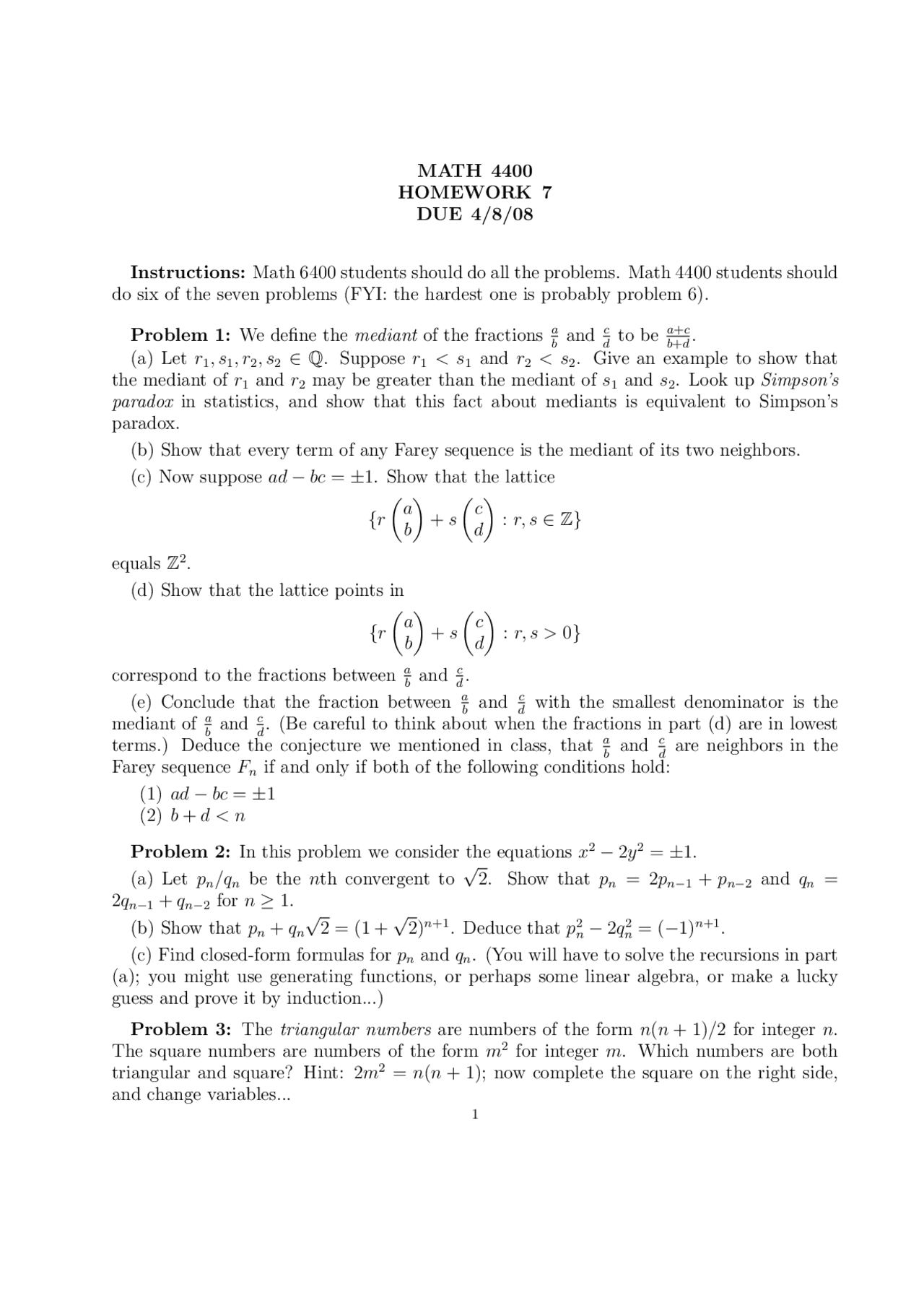 Homework 7 Questions Number Theory MATH 4400 Docsity