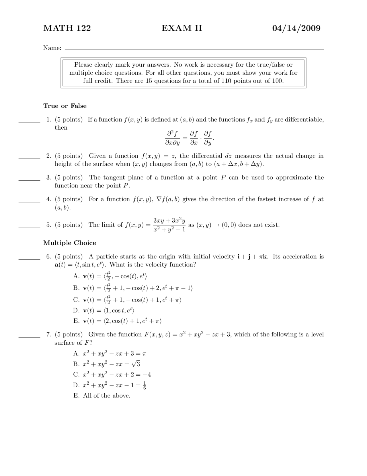 List of maths exercices to develop | MATH 122 - Docsity