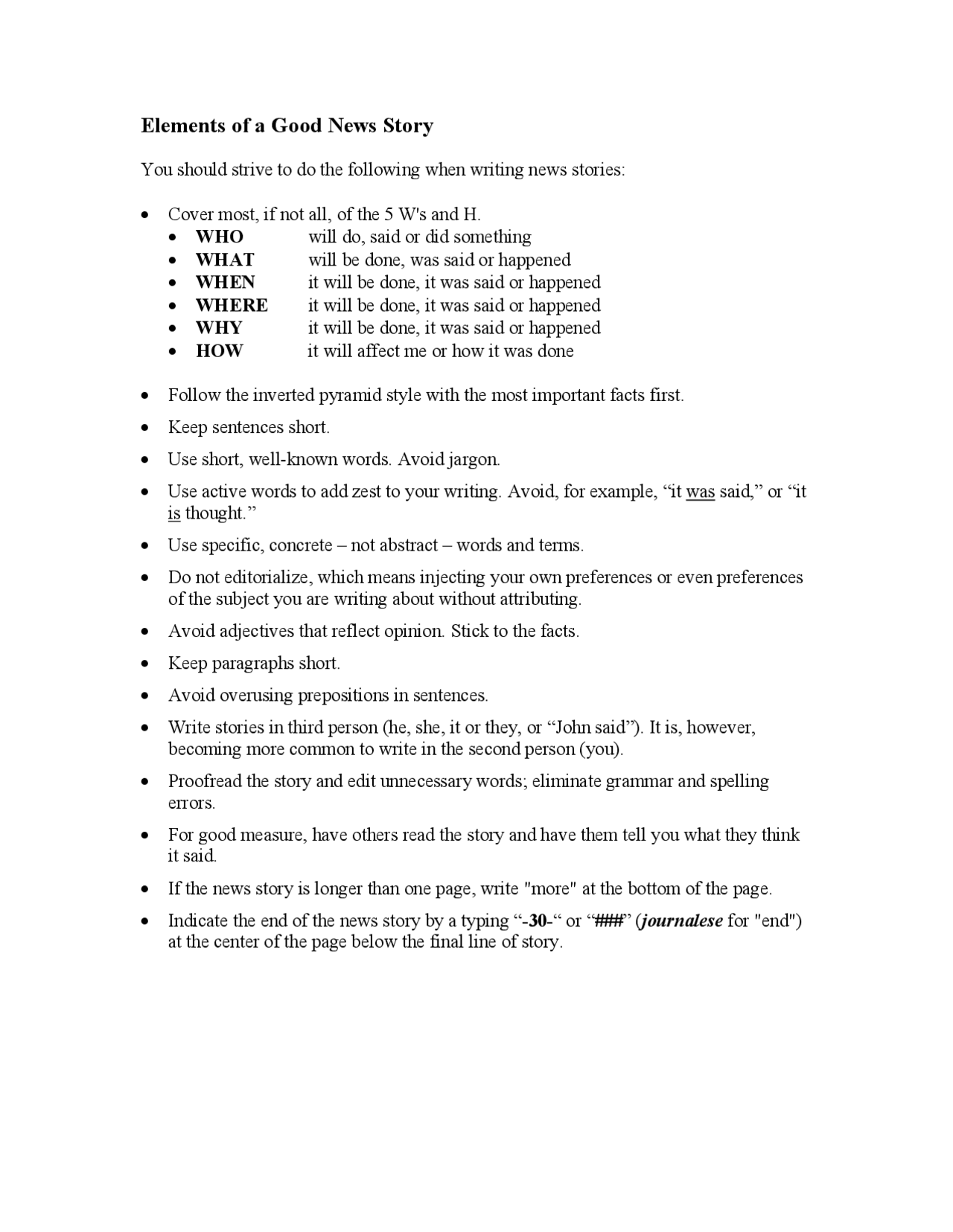 Elements of Good News Story Paper AEE 4031 Docsity