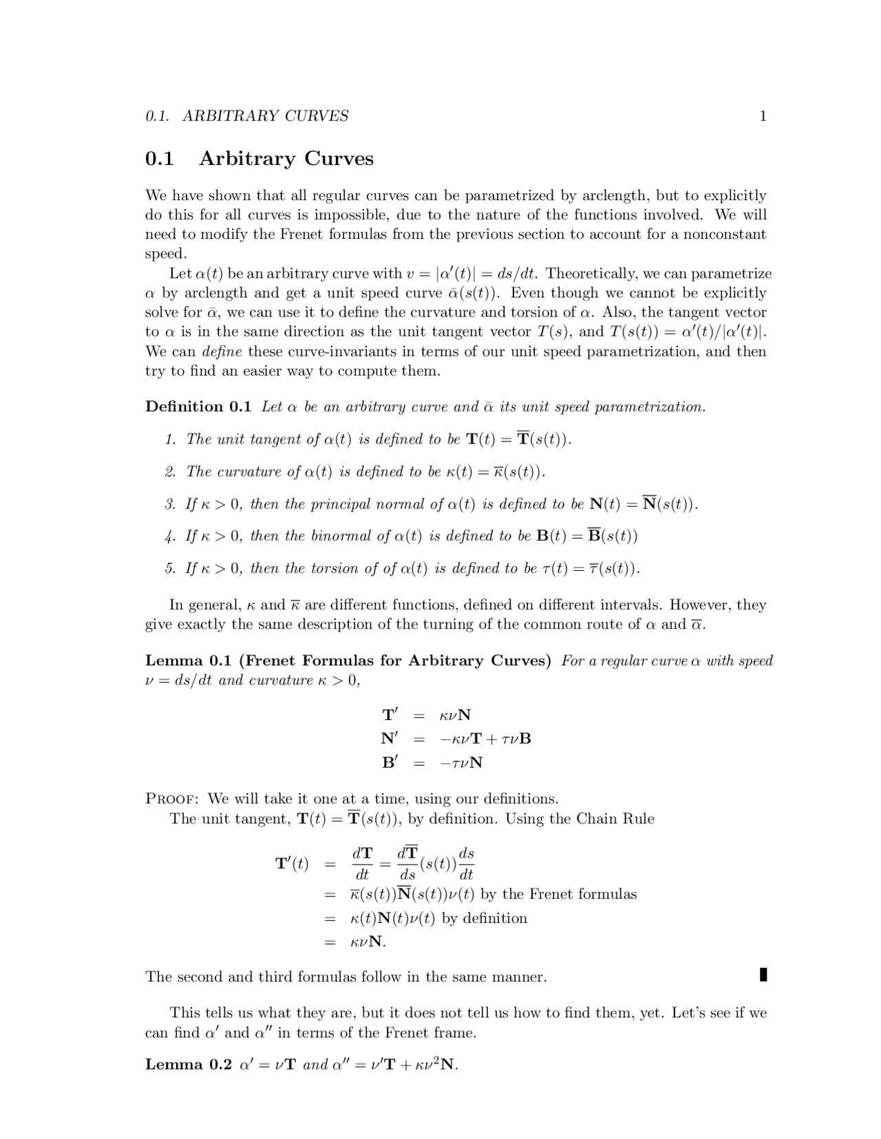 Arbitrary Curves - Topics in Geometry and Topology - Notes | MATH 4080 ...